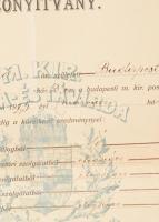 1925 Bp., M. kir. posta- és távirdatisztképző tanfolyam bizonyítványa, aláírásokkal, 5000K okmánybél...