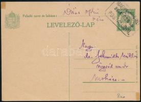 1928 Díjjegyes levelezőlap NAGYBICSÉRD postaügynökségi bélyegzéssel Mohácsra