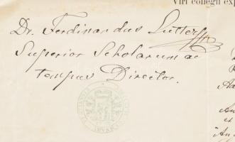 1876 Bp., a Piarista Gimnázium által kiállított, latin nyelvű érettségi bizonyítvány, Lutter Nándor ...