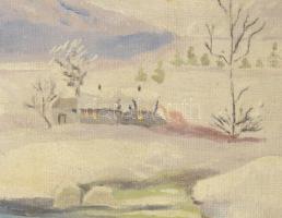 Jelzés nélkül: Téli táj. Olaj, vászon, sérült. 60×80 cm