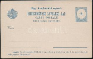 1892 Használatlan 2kr díjjegyes használatlan Hirdetményes levelezőlap (kis szakadás / small torn)