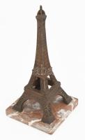 Bronzírozott fém Eiffel-torony alabástrom talapzaton, m: 23 cm