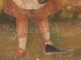 Zobor Jenő (1898-?): Kislány kerítés előtt. Olaj, vászon, sérült. 50×60 cm