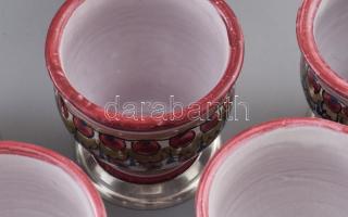 7 db német kézzel festett Keck kerámia pohár, fém talppal, jelzett, hibátlan m: 7 cm