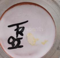 7 db német kézzel festett Keck kerámia pohár, fém talppal, jelzett, hibátlan m: 7 cm