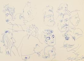 Olvashatatlan jelzéssel vagy jelzés nélkül: 8 db portré vázlatrajz. Klf. technikák, papír, 30x43 cm