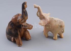 2 db elefánt figura. faragott fa, műkő. 15 cm, 13 cm