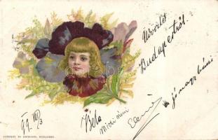 1899 Flower, girl head, litho (small tear)