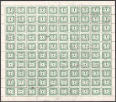 1953 50 éves a magyar portóbélyeg 2Ft kis számjeggyel, teljes hajtott 100-as ívben (50.000)