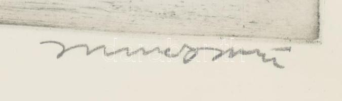 Marosán Gyula (1915-2003): Fonyód hajókikötp. Rézkarc, papír, jelzett, üvegezett fakeretben, 29×37 c...