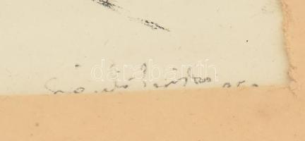 Szántó Piroska (1913-1998): Késes asszony. Lavírozott tus, papír, jelzett. Üvegezett fakeretben. A l...