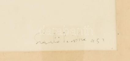 Szántó Piroska (1913-1998): TÁmaszkodó asszony. Lavírozott tus, papír, jelzett. Üvegezett fakeretben...