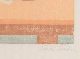 Jánosi Sándor (1927-1982): Margaréták. Színes linómetszet, papír. Jelzett. Üvegezett fakeretben, 36×...