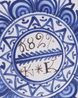 Habán fali dísztál, múzeumi másolat. Mázas kerámia, kézzel festett, hibátlan d: 24 cm