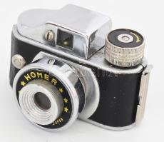 Homer japán miniatűr kémgép fényképezőgép, eredeti bőr tokkal, papír dobozzal 6 cm