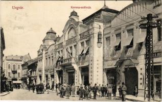 1912 Ungvár, Uzshorod, Uzhhorod, Uzhorod; Korona szálloda, Horvát, Berkes üzlete. Földesi Gyula kiadása / hotel, shops (fl)