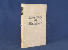 Dacqué, Edgar:  Urwelt Sage und Menschheit. Eine naturhistorisch-metaphysische Studie. Fünfte Auflage. München-Berlin, 1928. Druck und Verla von R. Oldenbourg. [12] + 367 + [5] p. Edgar Dacqué (1878-1945) német paleontológus és geológus a mítoszok tükrében nyomozza az őslénytan és a földtörténeti korok kérdéseit, többek között az atlantiszi mítosz helyénvalóságának kérdésére is kitérve. Oldalszámozáson belül gazdag szövegközti illusztrációs anyaggal. A munka első kiadása 1924-ben jelent meg, példányunk az ötödik kiadásból való. A címlapon és a belív egy oldalán régi tulajdonosi bélyegzés, számos oldalon aláhúzás. Aranyozott kiadói egészvászon kötésben, felül színes festésű lapszélekkel. Jó példány.