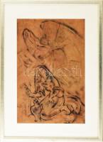 Hanna Melanie/Mela (1892-1973): Angyali üdvözlet. Szén, papír, jelezve jobbra lent. Javított. Üvegezett fakeretben. 45,5x29,5 cm / charcoal on paper, signed, restored, framed