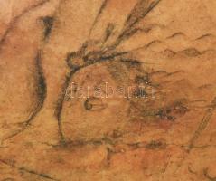 Hanna Melanie/Mela (1892-1973): Angyali üdvözlet. Szén, papír, jelezve jobbra lent. Javított. Üvegez...