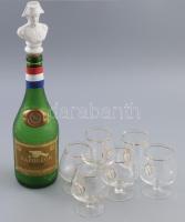 Napoleon brandy üveg, Napoleon porcelán büszt dugóval, 6 darab Napoleon brandy pohárral.