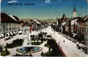 1918 Kassa, Kosice; Fő utca, park / main street, park (kopott sarkak / worn corners)