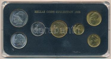 Görögország 1986. 50l-50D (7xklf) forgalmi sor műanyag tokban T:UNC Greece 1986. 50 Lepta - 50 Drachmai (7xdiff) coin set in plastic case C:UNC