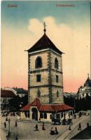 Kassa, Kosice; Urbán torony, piac. Benczúr Vilmos felvétele / tower, market (felületi sérülés / surface damage)