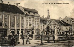 1911 Kassa, Kosice; Fő utca, Szentháromság szobor, Dubez Imre, Zsatkovits és Singer üzlete. Márton Ilona kiadása / main street, Holy Trinity statue, shops (EK)