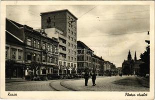 Kassa, Kosice; Fő utca, automobilok, rendőr / main street, automobiles, policeman (fl)