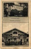 1931 Budapest XVI. Cinkota, Tanítónőképző intézet, vasútállomás vasutasokkal. Art Nouveau (Rb)