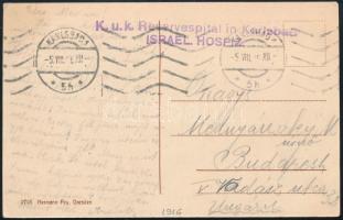 1916 Karlsbad képeslap Budapestre küldve &quot;K.u.K. Reservespital in Karlsbad / ISRAEL. HOSPIZ.&quot;