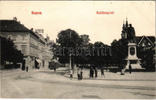 1908 Sopron, Széchenyi tér és szobor, villamos. Kummert L. utóda kiadása