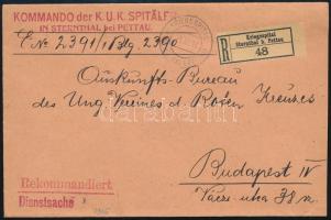 1916 Ajánlott levél &quot;KRIEGSPITAL / STERNTHAL b. PETTAU&quot; bélyegzéssel Budapestre küldve