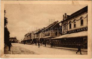 Eperjes, Presov; utca, Hotel Berger szálloda, Eugen Molnár üzlete / street, hotel, shops (fl)