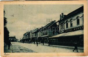 Eperjes, Presov; utca, Hotel Berger szálloda, Eugen Molnár üzlete / street, hotel, shops (fl)