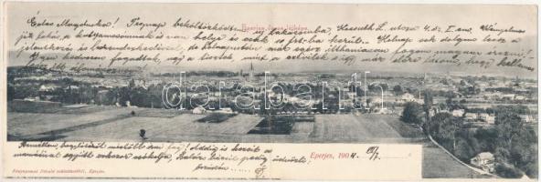 1904 Eperjes, Presov; 2-részes kihajtható panorámalap. Fénynyomat Divald műintézetéből / 2-tiled folding panoramacard (EK)