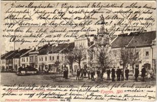 1904 Eperjes, Presov; Fő utca, Caraffa szobor, üzletek. Fénynyomat Divald műintézetéből / main street, monument, shops (fa)