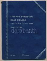 "Liberty Standing Half Dollar collection 1937 to 1947 - Number Two", Whitman Publishing Company érmeberakó album használt állapotban  "Liberty Standing Half Dollar collection 1937 to 1947 - Number Two", Whitman Publishing Company, coin folder in used condition