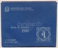 Olaszország 1980. 1L-500L (10xklf) forgalmi sor fóliatokban, tanúsítvánnyal, közte 1980R 500L Ag + &...