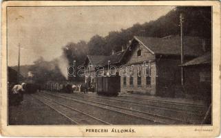 1924 Pereces (Miskolc), bányatelepi vasútállomás, kisvasút gőzmozdony, vonat (EB)