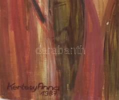 Kertesy Anna (-): Szerb templomban, 1987. Olaj, farost, sérült. 120×80 cm. KIZÁRÓLAG SZEMÉLYES ÁTVÉT...