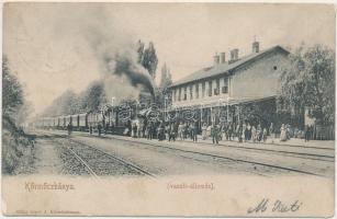 1908 Körmöcbánya, Kremnitz, Kremnica; vasútállomás, gőzmozdony, vonat. Kiadja Ritter Lipót / Bahnhof / railway station, locomotive, train (EK)