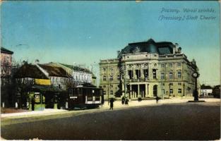 1911 Pozsony, Pressburg, Bratislava; Városi színház, villamos / theatre, tram (fl)