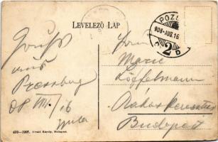 1908 Pozsony, Pressburg, Bratislava; Vásártér, villamosok, Lustig üzlete. Divald Károly 499-1907. / ...