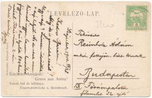 1910 Anina, Stájerlakanina, Stájerlak, Steierdorf; Vasúti híd, kőbánya, iparvasút, gőzmozdony, vonat...