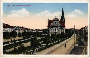 Igló, Zipser Neudorf, Spisská Nová Ves; Evangélikus templom a sétatérrel. Ferencz D. kiadása / Lutheran church with promenade (fl)