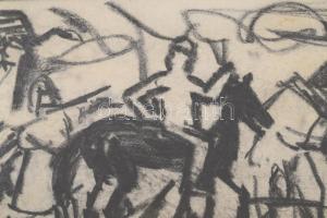 Bolmányi Ferenc (1904-1990): Lovas. Szén, papír. Hátoldalán hagyatéki bélyegzővel jelzett. 30x40 cm....