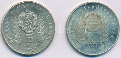 1981. 100Ft Cu-Ni-Zn + Bulgária 5L Cu-Ni-Zn "Bulgária 1300 éves" magyar-bolgár közös kiadá...