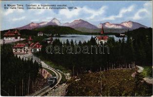 Tátra, Magas-Tátra, Vysoké Tatry; Csorbató fogaskerekű vasúttal / Csorba-See m. d. Zahnradbahn / Strbské Pleso cogwheel railway line, train (EK)