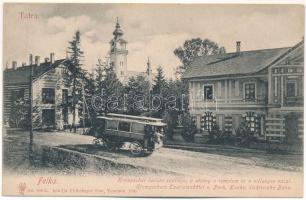 Felka, Velká (Poprád, Magas-Tátra, Vysoké Tatry); Krompecher turistaszállója, a sétány, a templom és a villanyos vasút, villamos. Feitzinger Ede No. 906L. 1905. / Krompechers Touristenhotel u. Park, Kirche, elektrische Bahn / tourist hotel, promenade, church, tramway